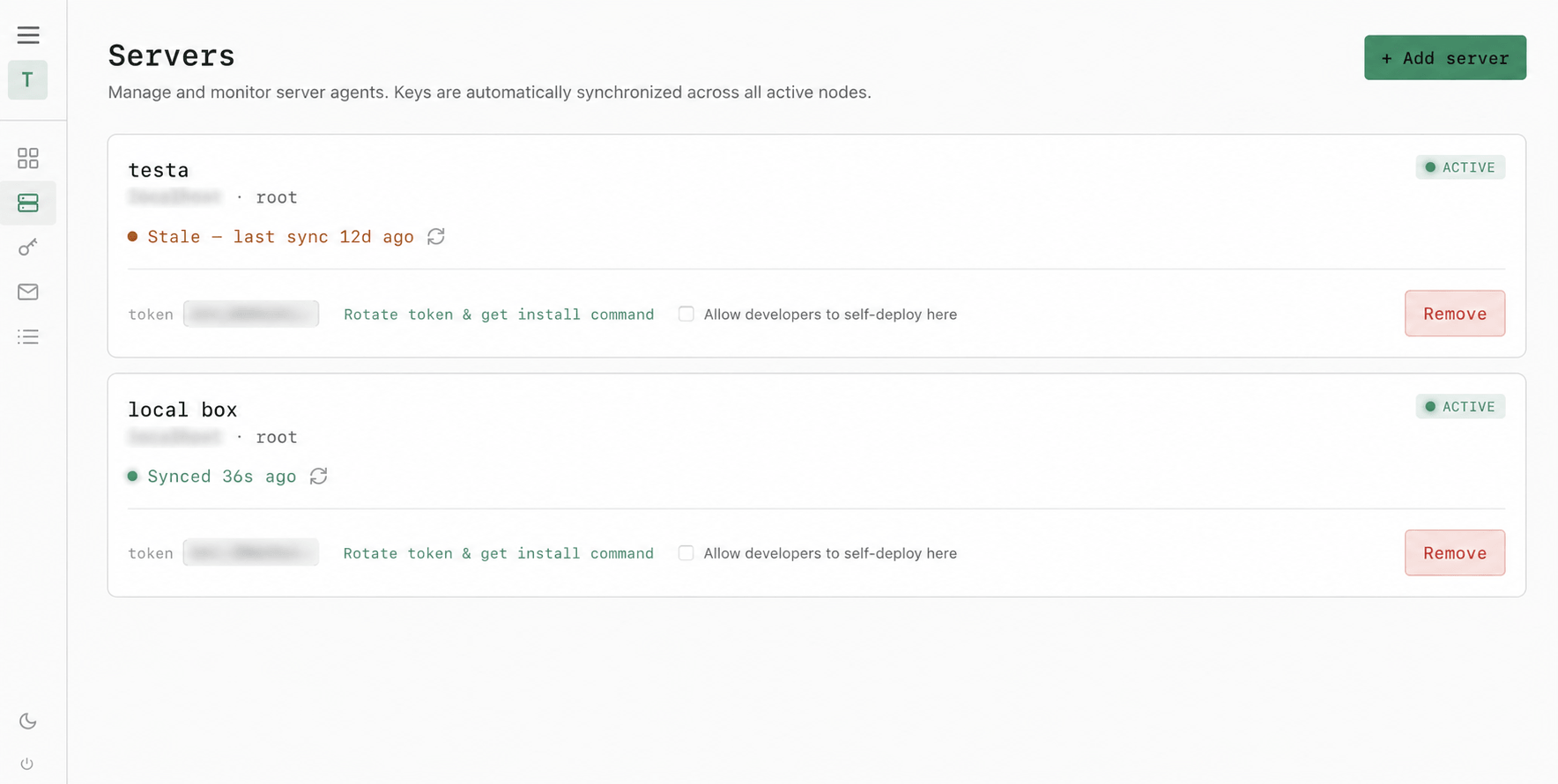 SyncSSH server status and self-service controls